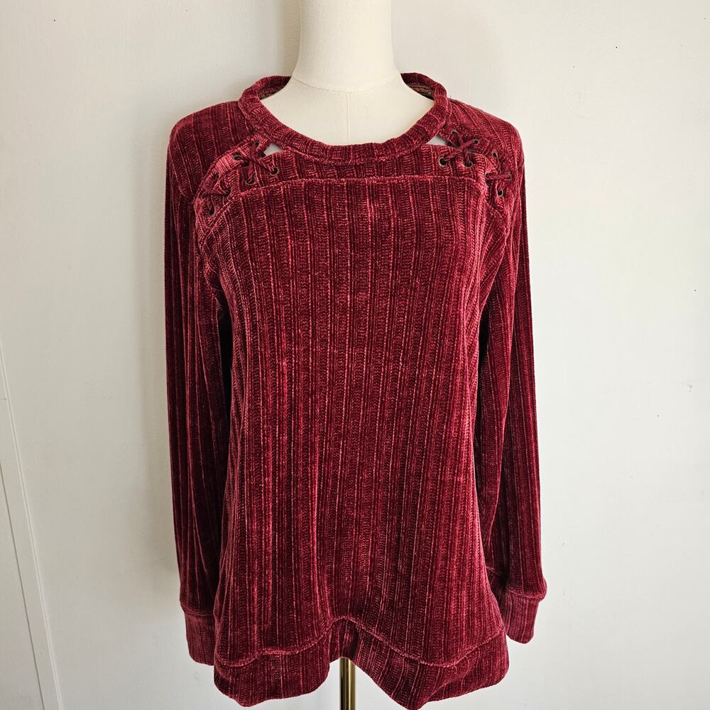 KNOX ROSE‎ M Rich Burgundy  Chenille Lace-up Whimsigoth FairyGrunge